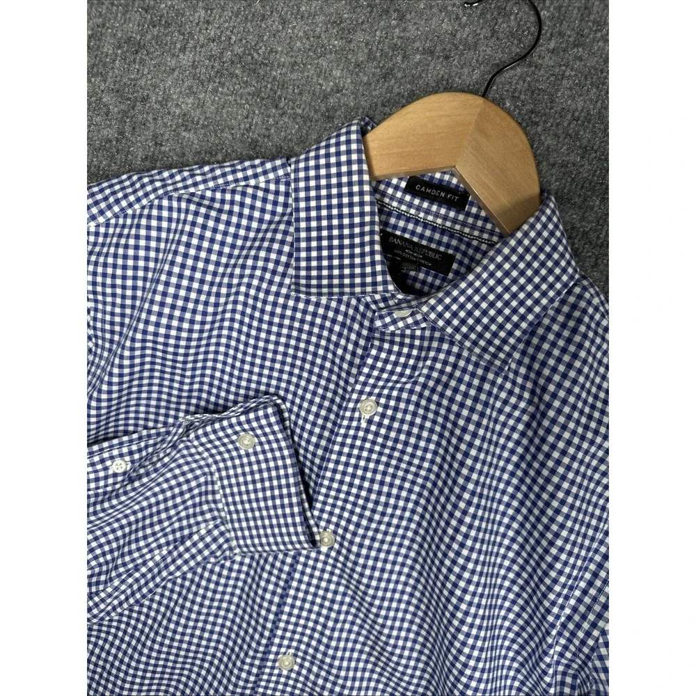 Banana Republic Shirt Mens Sz M  Blue Check Camden Fit Stretch Oxford Button